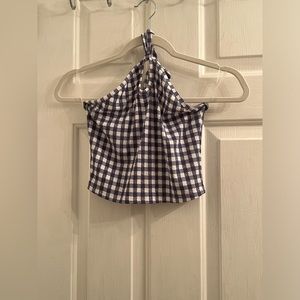 Size small blue white checkered halter neck tie cropped crop top
